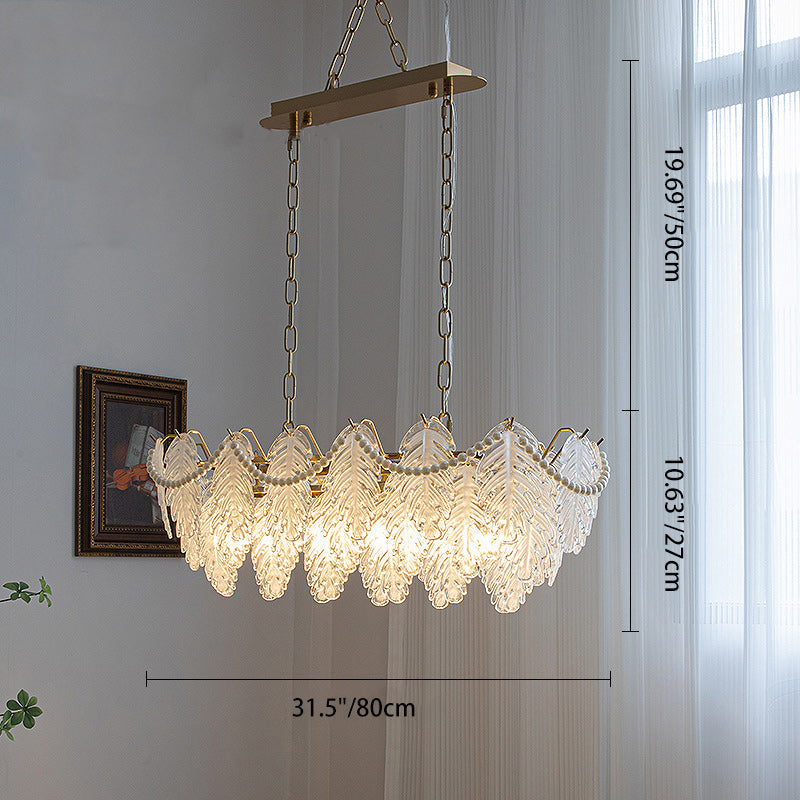 Traditional French Iron Glass Pearl Leaf 3 Tiers 6-Light Chandeliers Island Light For Dining Room
