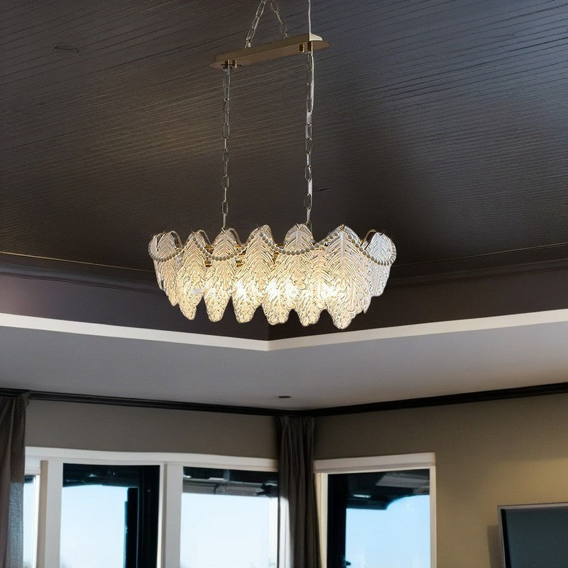 Traditional French Iron Glass Pearl Leaf 3 Tiers 6-Light Chandeliers Island Light For Dining Room