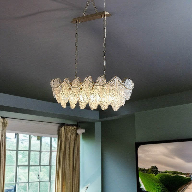 Traditional French Iron Glass Pearl Leaf 3 Tiers 6-Light Chandeliers Island Light For Dining Room