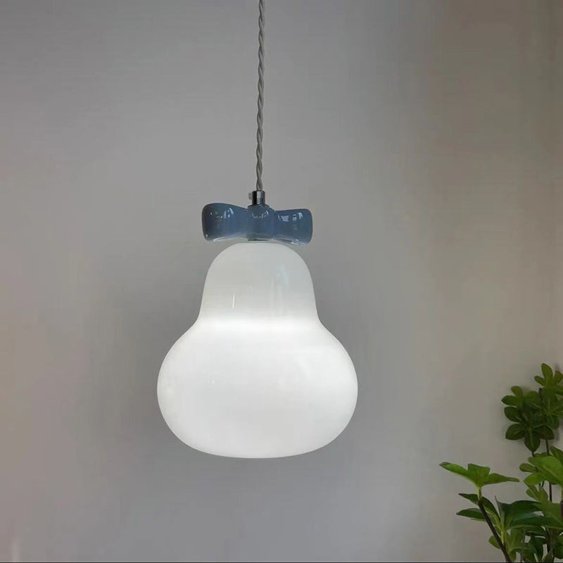 Traditional French Iron Ceramic Glass Gourd Pear Bow Tie 1-Light Pendant Light For Bedside