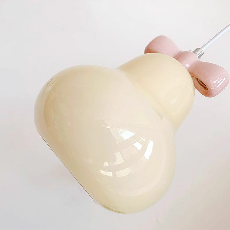 Traditional French Iron Ceramic Glass Gourd Pear Bow Tie Hanging 1-Light Wall Sconce Lamp For Bedside