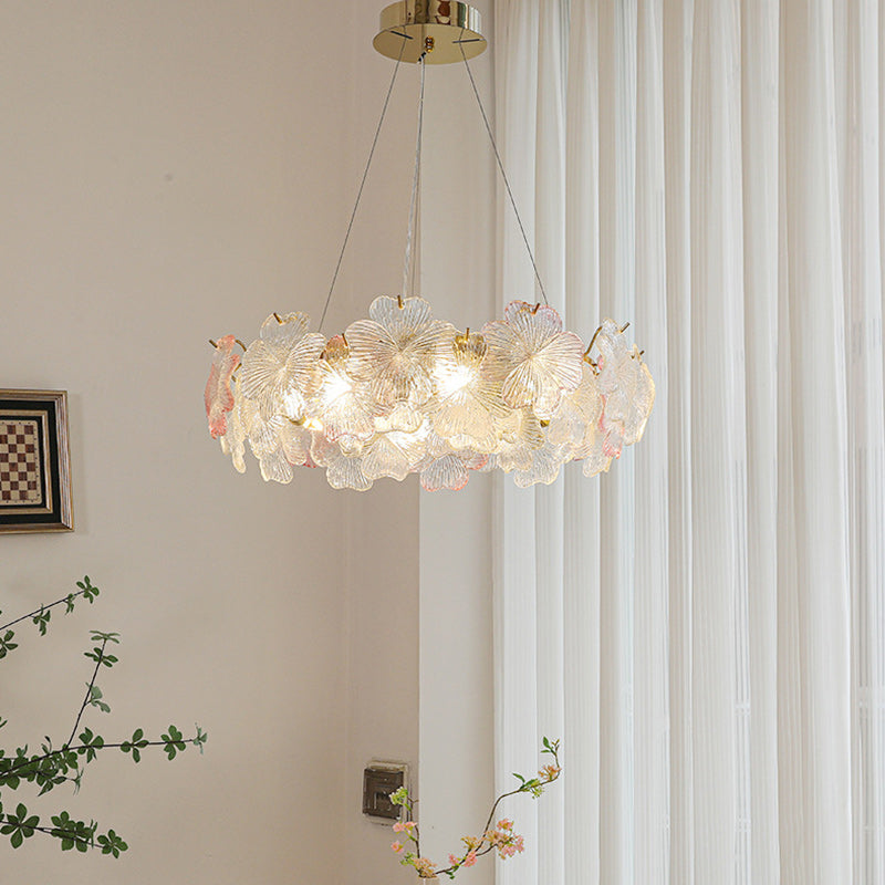 Traditional French Iron Stainless Steel Glass Flower 6/8/10/12/16/20 Light Chandeliers For Living Room