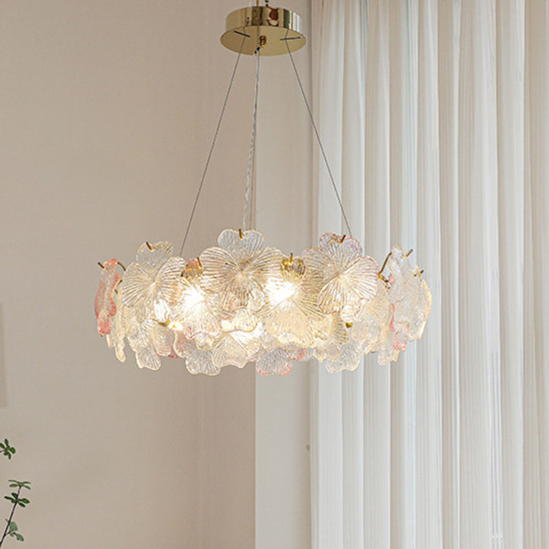 Traditional French Iron Stainless Steel Glass Flower 6/8/10/12/16/20 Light Chandeliers For Living Room