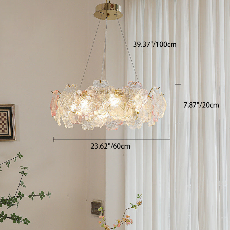 Traditional French Iron Stainless Steel Glass Flower 6/8/10/12/16/20 Light Chandeliers For Living Room
