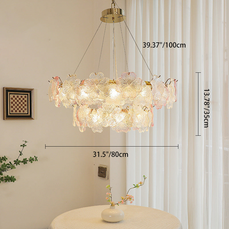 Traditional French Iron Stainless Steel Glass Flower 6/8/10/12/16/20 Light Chandeliers For Living Room