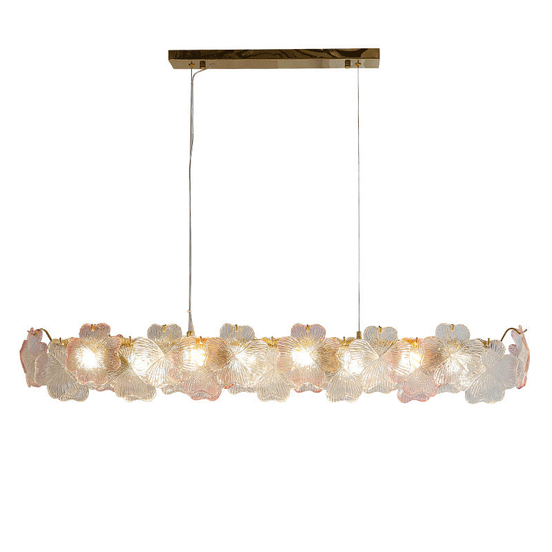 Traditional French Iron Stainless Steel Glass Flower Four-Leaf Clover 6/8 Light Chandeliers Island Light For Dining Room