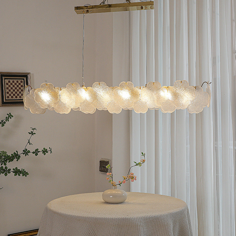 Traditional French Iron Stainless Steel Glass Frosted Petal Four-Leaf Clover 6/8 Light Chandeliers Island Light For Dining Room