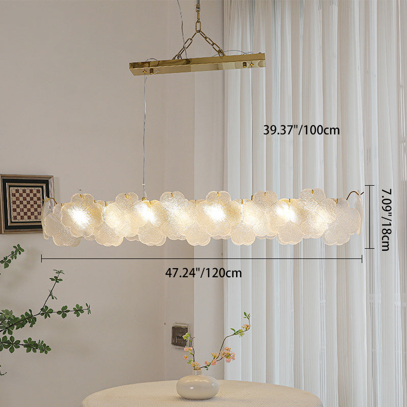 Traditional French Iron Stainless Steel Glass Frosted Petal Four-Leaf Clover 6/8 Light Chandeliers Island Light For Dining Room