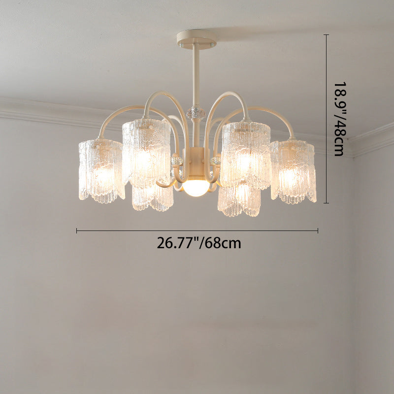 Traditional French Iron Glass Petal Cylinder 3/6/8/10 Light Chandeliers For Living Room