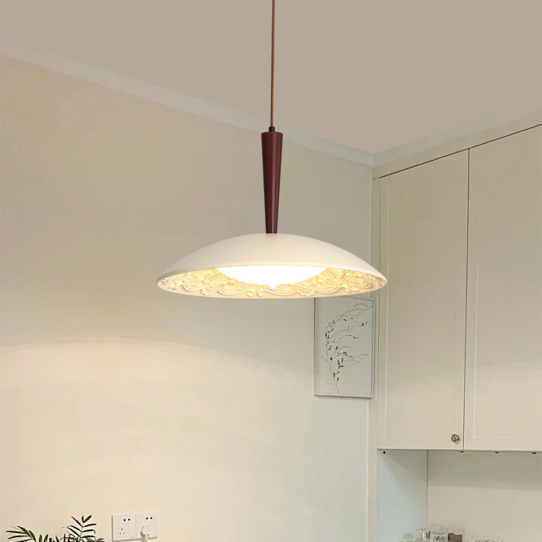 Traditional French Resin PE Wood Hardware Dome Flying Saucer LED Pendant Light For Dining Room