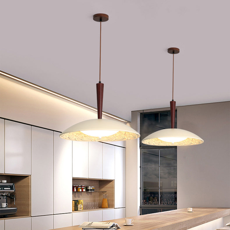 Traditional French Resin PE Wood Hardware Dome Flying Saucer LED Pendant Light For Dining Room