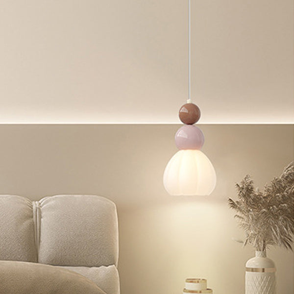 Traditional French Hardware Glass Floral Ball 1-Light Pendant Light For Bedside