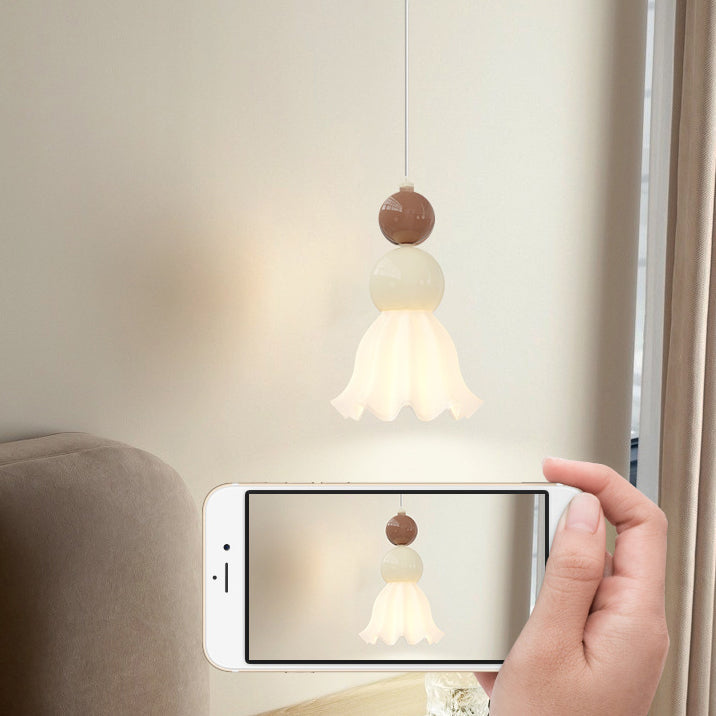Traditional French Hardware Glass Floral Ball 1-Light Pendant Light For Bedside