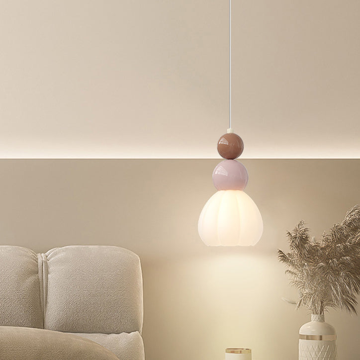 Traditional French Hardware Glass Floral Ball 1-Light Pendant Light For Bedside