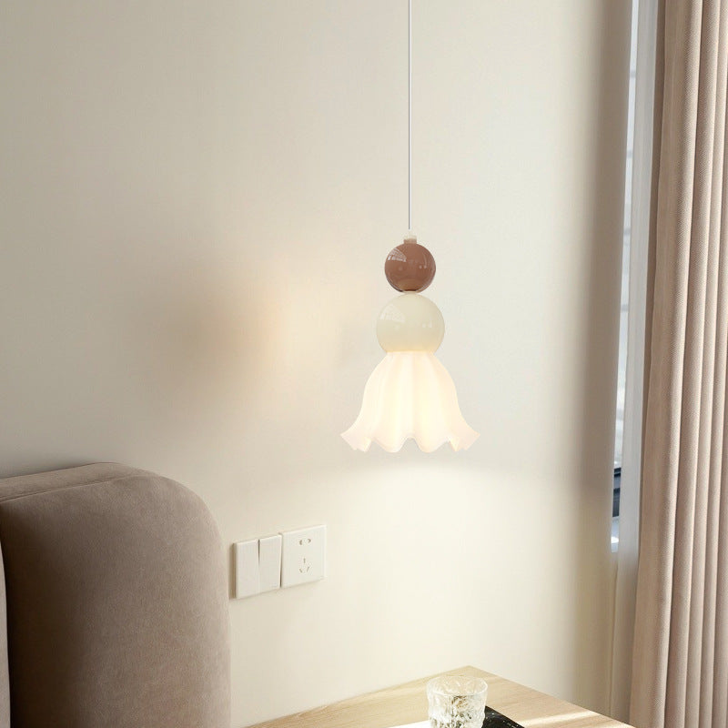Traditional French Hardware Glass Floral Ball 1-Light Pendant Light For Bedside