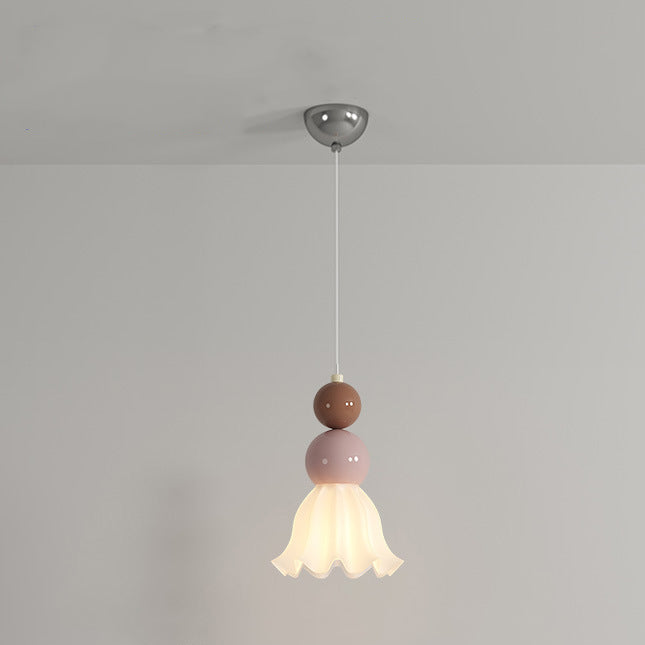 Traditional French Hardware Glass Floral Ball 1-Light Pendant Light For Bedside
