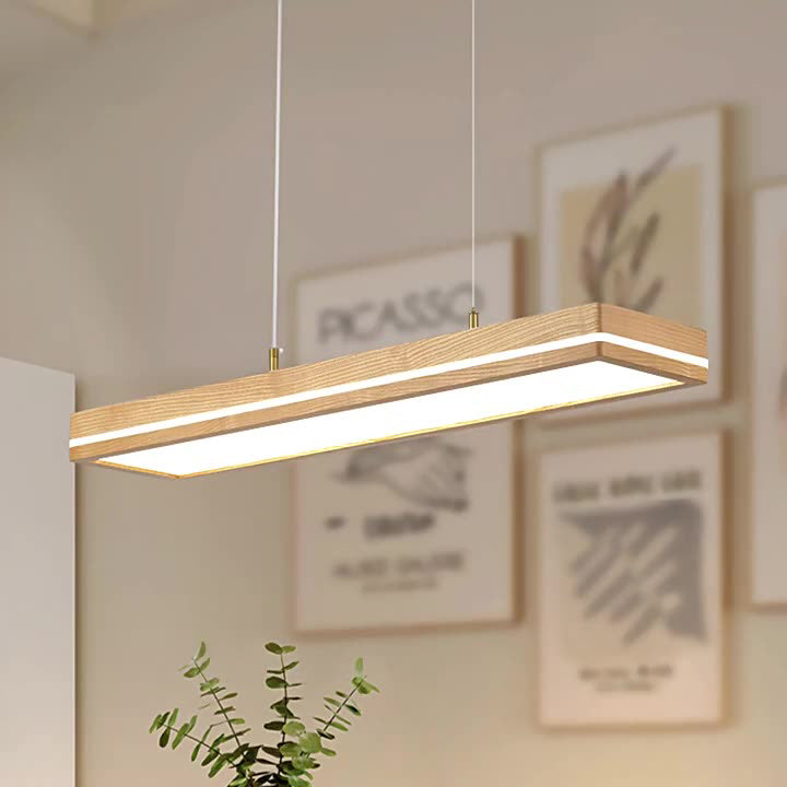 ثريات LED مستطيلة الشكل مصنوعة من خشب الدردار بتصميم عصري بسيط لغرفة الطعام