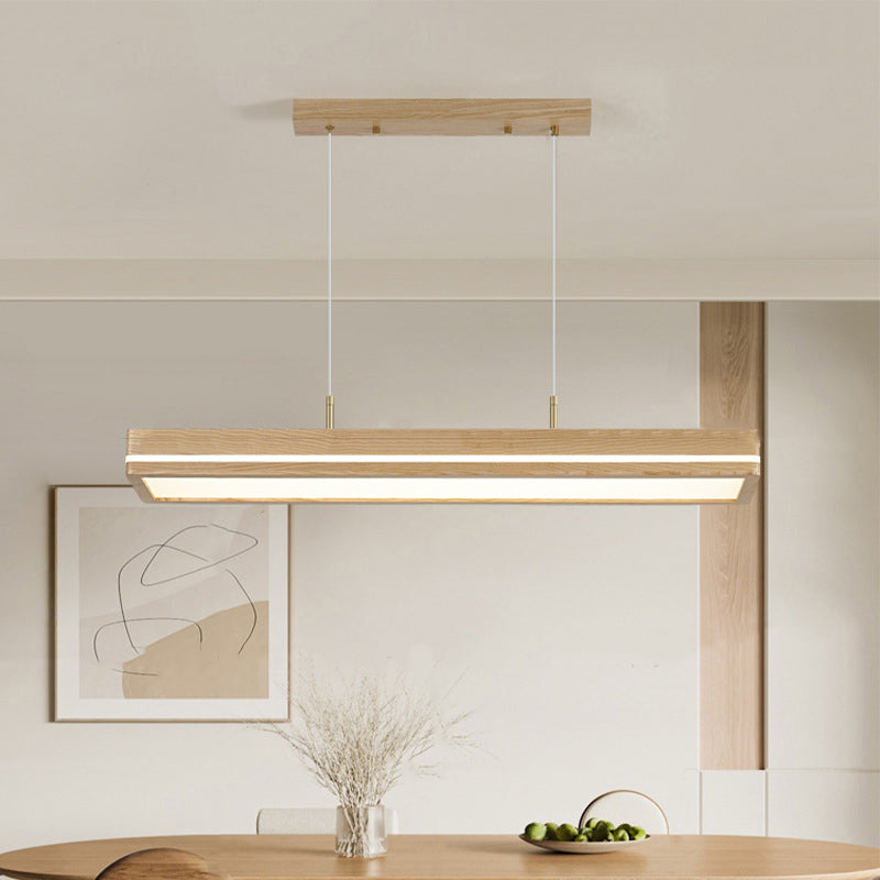 ثريات LED مستطيلة الشكل مصنوعة من خشب الدردار بتصميم عصري بسيط لغرفة الطعام