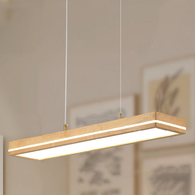 ثريات LED مستطيلة الشكل مصنوعة من خشب الدردار بتصميم عصري بسيط لغرفة الطعام