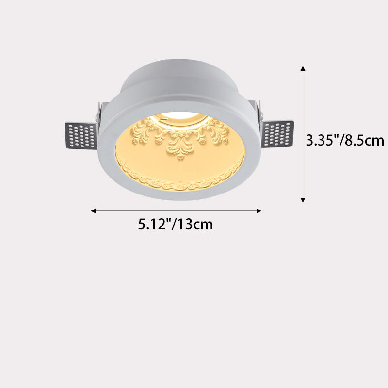 Traditional French Plaster Aluminum Round Carved Recessed 1-Light Flush Mount Ceiling Light Spotlight For Hallway