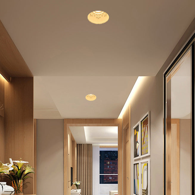 Traditional French Plaster Aluminum Round Carved Recessed 1-Light Flush Mount Ceiling Light Spotlight For Hallway