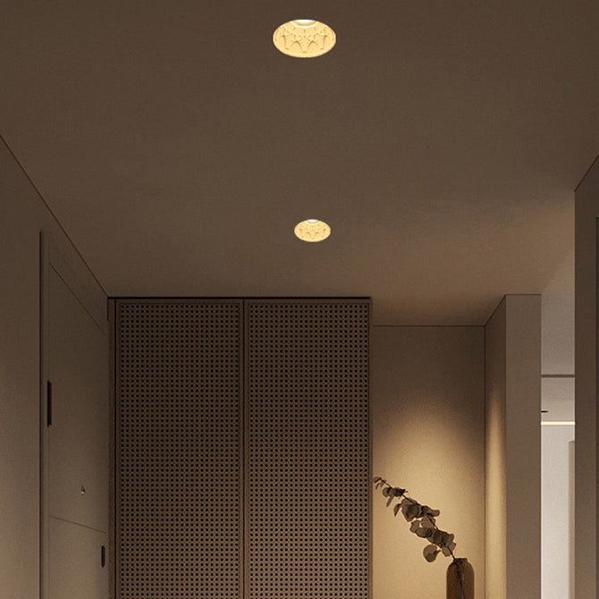 Traditional French Plaster Aluminum Round Carved Recessed 1-Light Flush Mount Ceiling Light Spotlight For Hallway