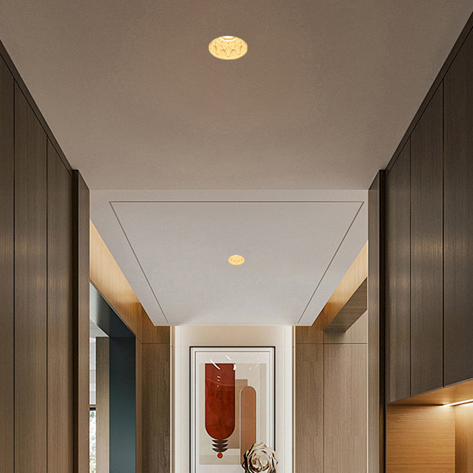 Traditional French Plaster Aluminum Round Carved Recessed 1-Light Flush Mount Ceiling Light Spotlight For Hallway