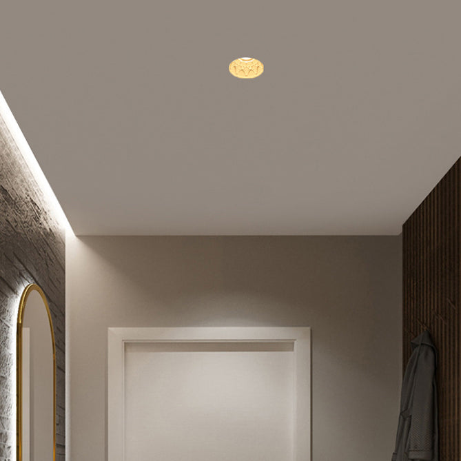 Traditional French Plaster Aluminum Round Carved Recessed 1-Light Flush Mount Ceiling Light Spotlight For Hallway