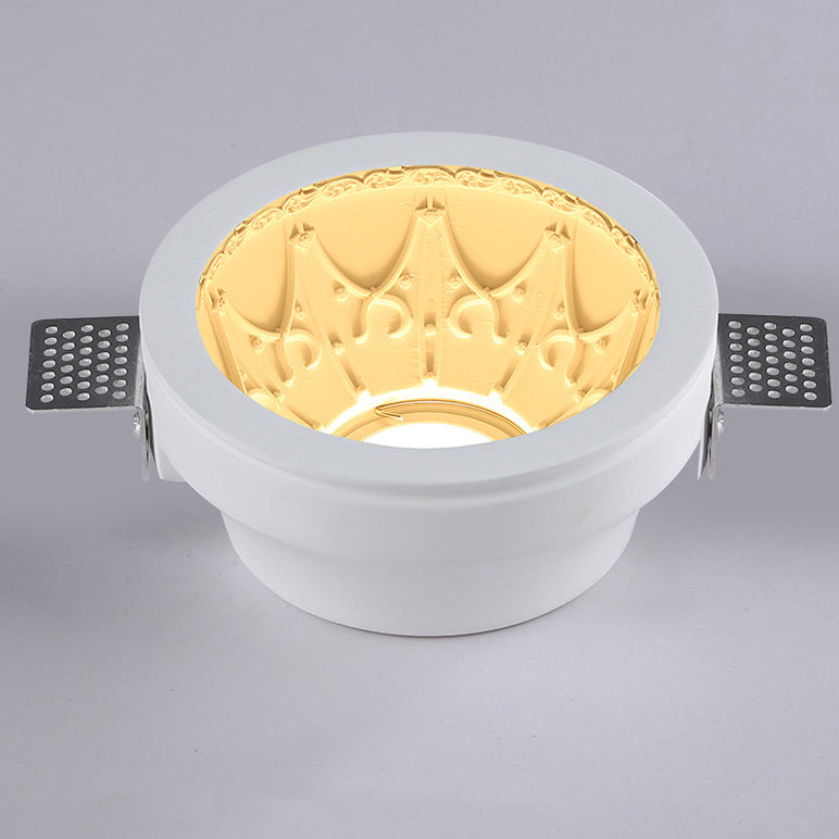 Traditional French Plaster Aluminum Round Carved Recessed 1-Light Flush Mount Ceiling Light Spotlight For Hallway