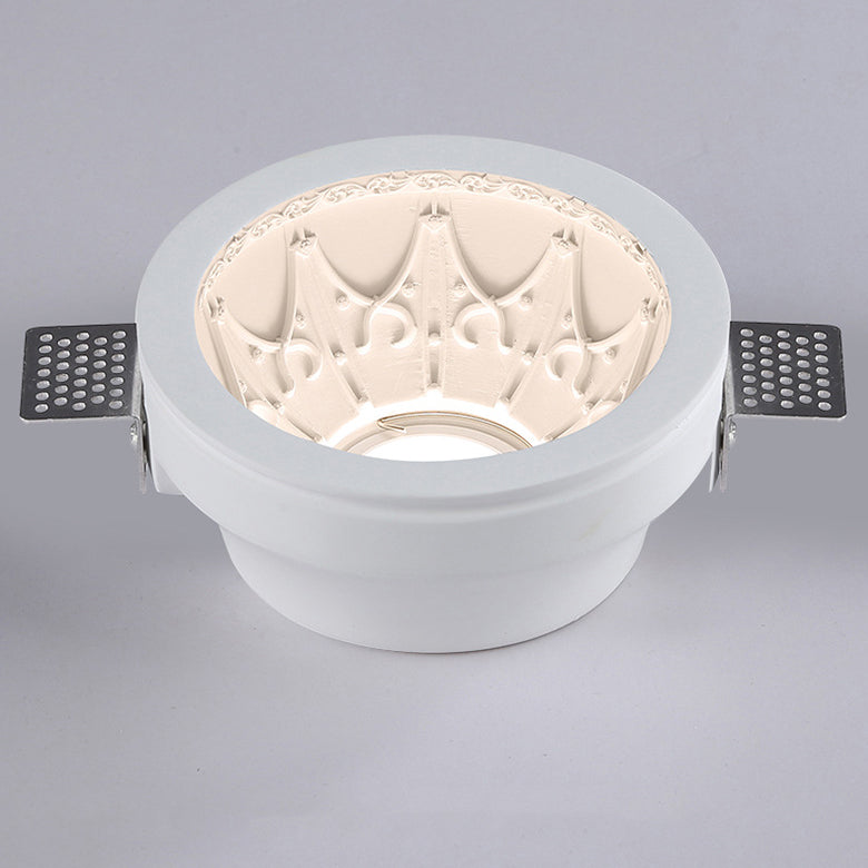 Traditional French Plaster Aluminum Round Carved Recessed 1-Light Flush Mount Ceiling Light Spotlight For Hallway