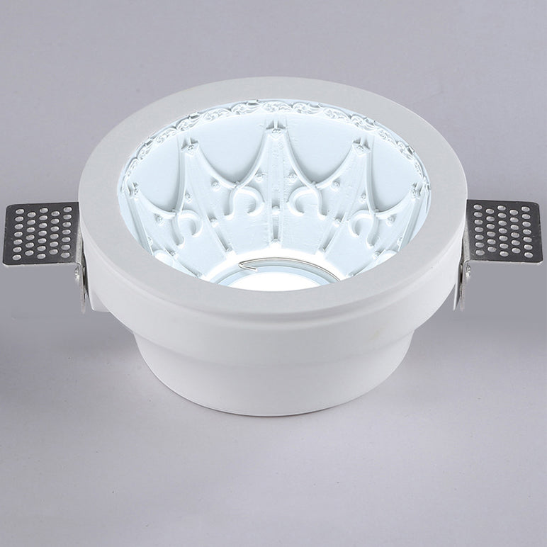 Traditional French Plaster Aluminum Round Carved Recessed 1-Light Flush Mount Ceiling Light Spotlight For Hallway