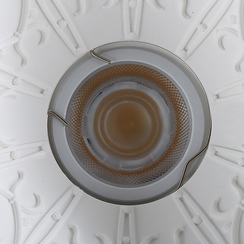 Traditional French Plaster Aluminum Round Carved Recessed 1-Light Flush Mount Ceiling Light Spotlight For Hallway