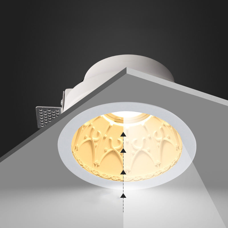 Traditional French Plaster Aluminum Round Carved Recessed 1-Light Flush Mount Ceiling Light Spotlight For Hallway