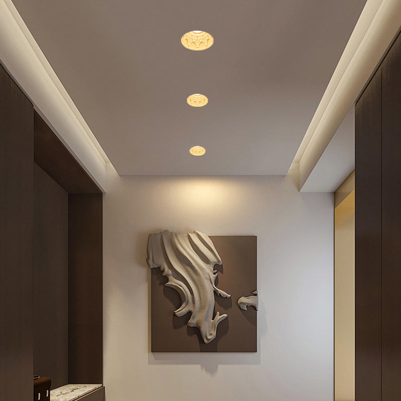 Traditional French Plaster Aluminum Round Carved Recessed 1-Light Flush Mount Ceiling Light Spotlight For Hallway