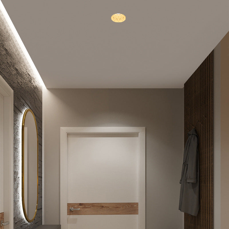 Traditional French Plaster Aluminum Round Carved Recessed 1-Light Flush Mount Ceiling Light Spotlight For Hallway