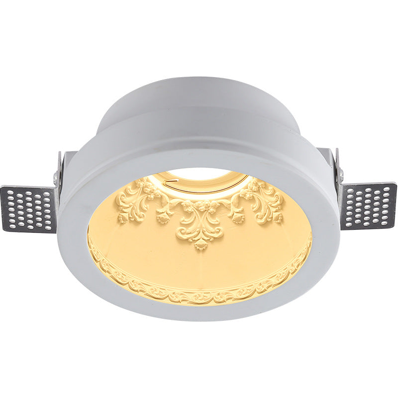 Traditional French Plaster Aluminum Round Carved Recessed 1-Light Flush Mount Ceiling Light Spotlight For Hallway