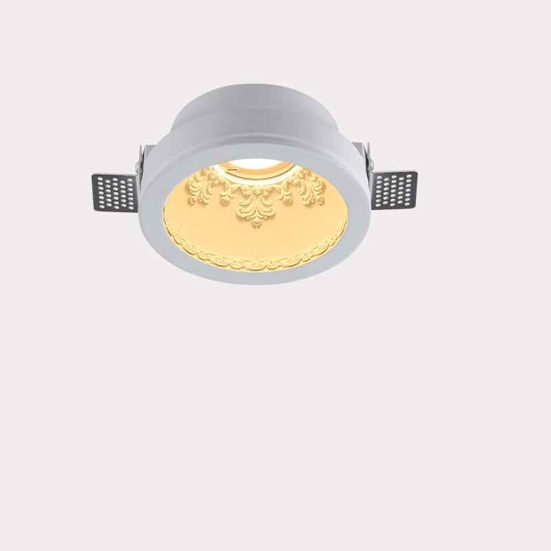 Traditional French Plaster Aluminum Round Carved Recessed 1-Light Flush Mount Ceiling Light Spotlight For Hallway