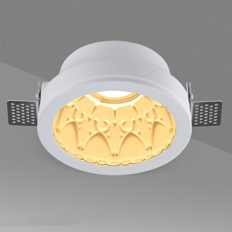 Traditional French Plaster Aluminum Round Carved Recessed 1-Light Flush Mount Ceiling Light Spotlight For Hallway