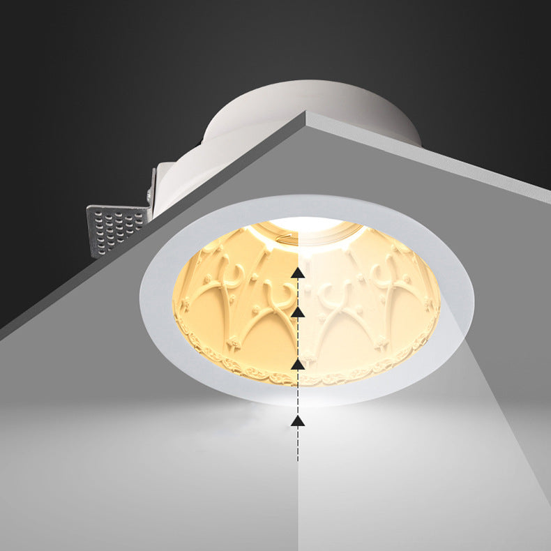 Traditional French Plaster Aluminum Round Carved Recessed 1-Light Flush Mount Ceiling Light Spotlight For Hallway