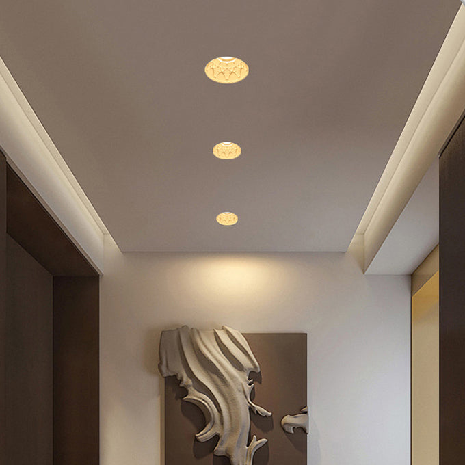 Traditional French Plaster Aluminum Round Carved Recessed 1-Light Flush Mount Ceiling Light Spotlight For Hallway