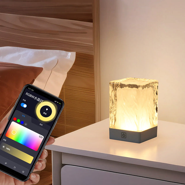 Modern Simplicity Rechargeable ASB Resin Cylinder Glacial Texture LED Table Lamp Night Light For Bedside