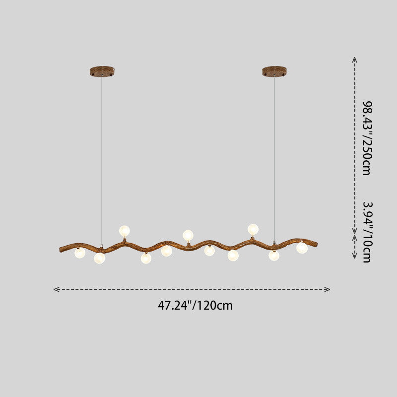 Traditional Japanese Polymer Hardware Glass Wave Branch Ball 7/9/11/13/15 Light Chandeliers Island Light For Dining Room