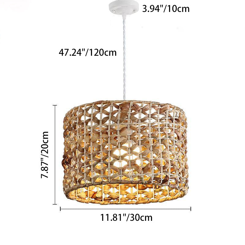 Traditional Farmhouse Weaving Rattan Iron Cylinder Oval Conic Round 1-Light Pendant Light For Dining Room