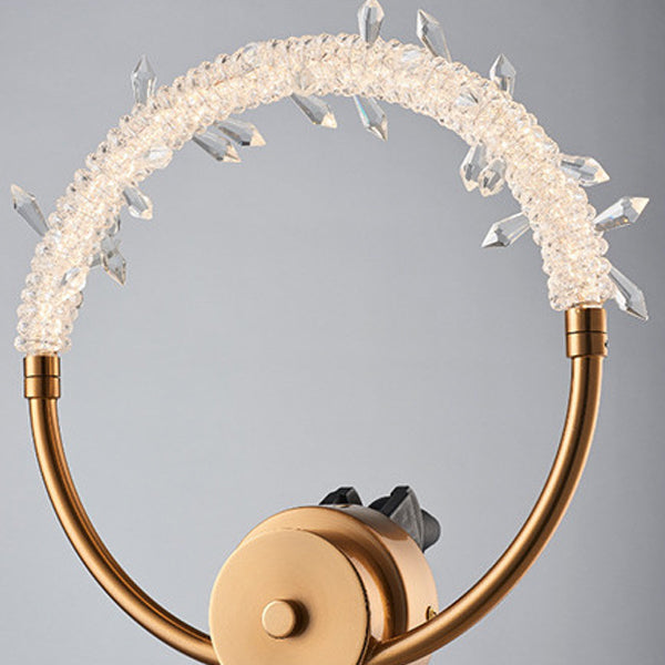 Modern Luxury Crystal Iron Circle Ice Crystal LED Pendant Light For Bedside