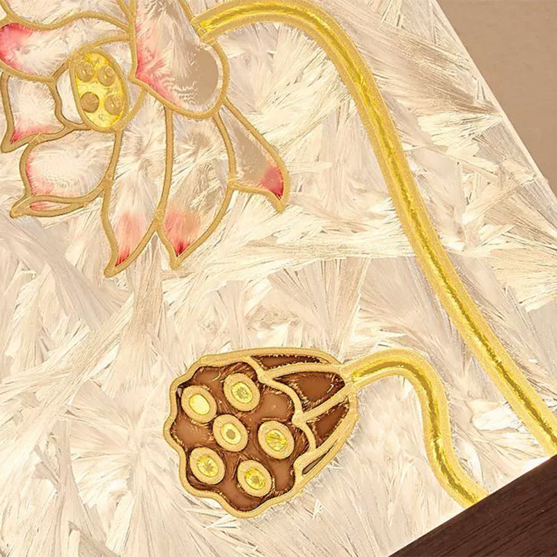 Traditional Chinese Walnut Copper PVC Enamel Painting Rectangular Spindrift Tree Leaf LED Wall Sconce Lamp For Bedside