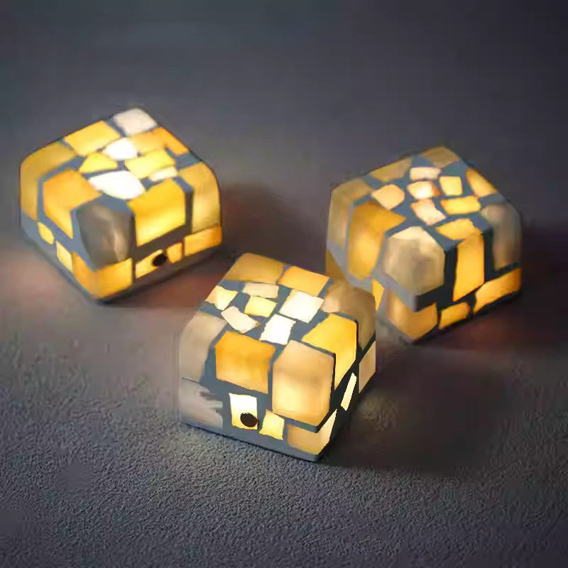 Contemporary Creative Rechargeable Natural Ore Plaster Cube Broken LED Table Lamp Night Light For Bedside