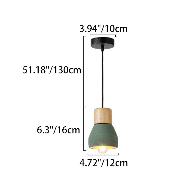 Contemporary Scandinavian Cement Wood Hardware Conic Round 1-Light Pendant Light For Dining Room