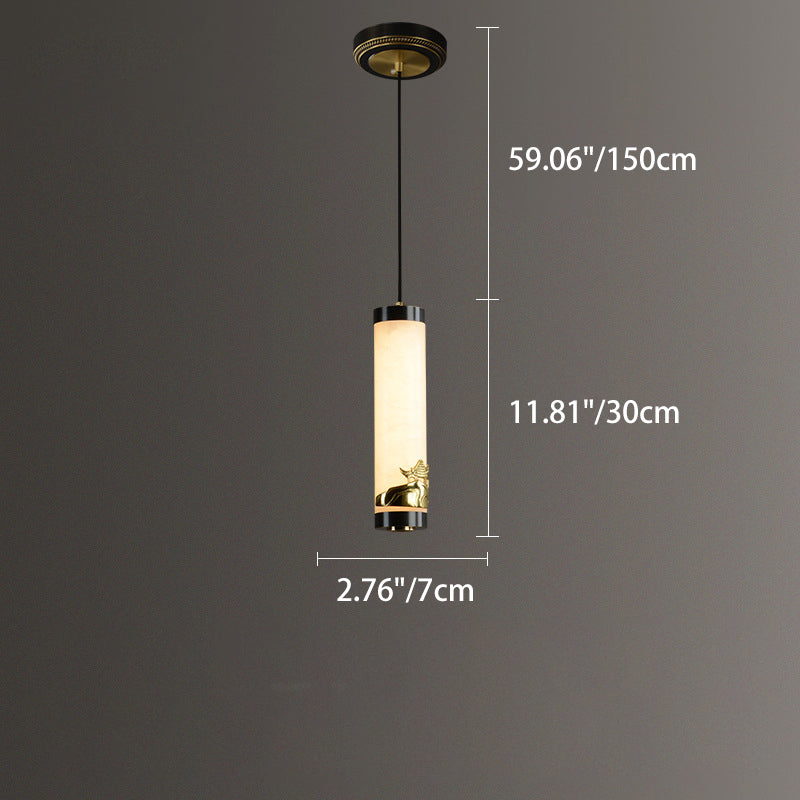 Traditional Chinese Brass Mable Cylinder Lotus Orchid Plum Blossom Bamboo LED Pendant Light Spotlight For Bedside