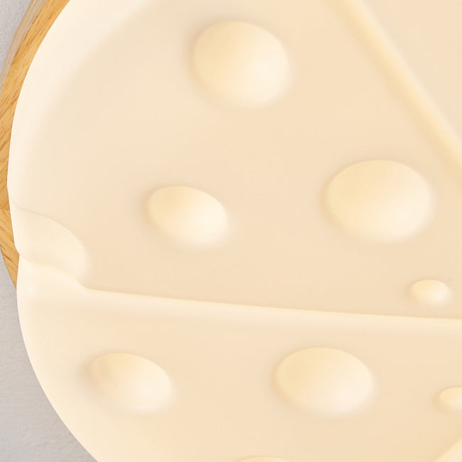 Contemporary Creative Rubber Wood Iron PVC Round Cheese LED Flush Mount Ceiling Light For Bedroom