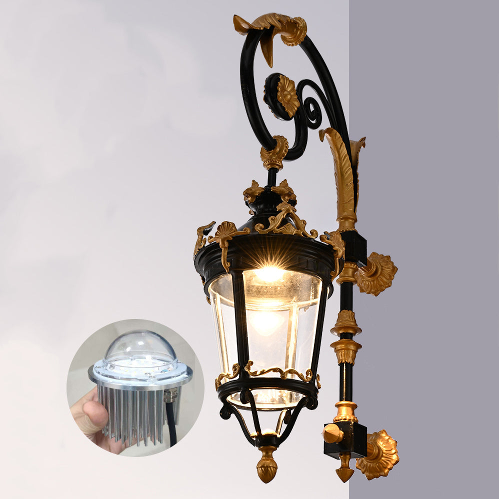 Traditional European Waterproof Aluminum Glass Lantern Carved LED Wall Sconce Lamp For Outdoor Patio